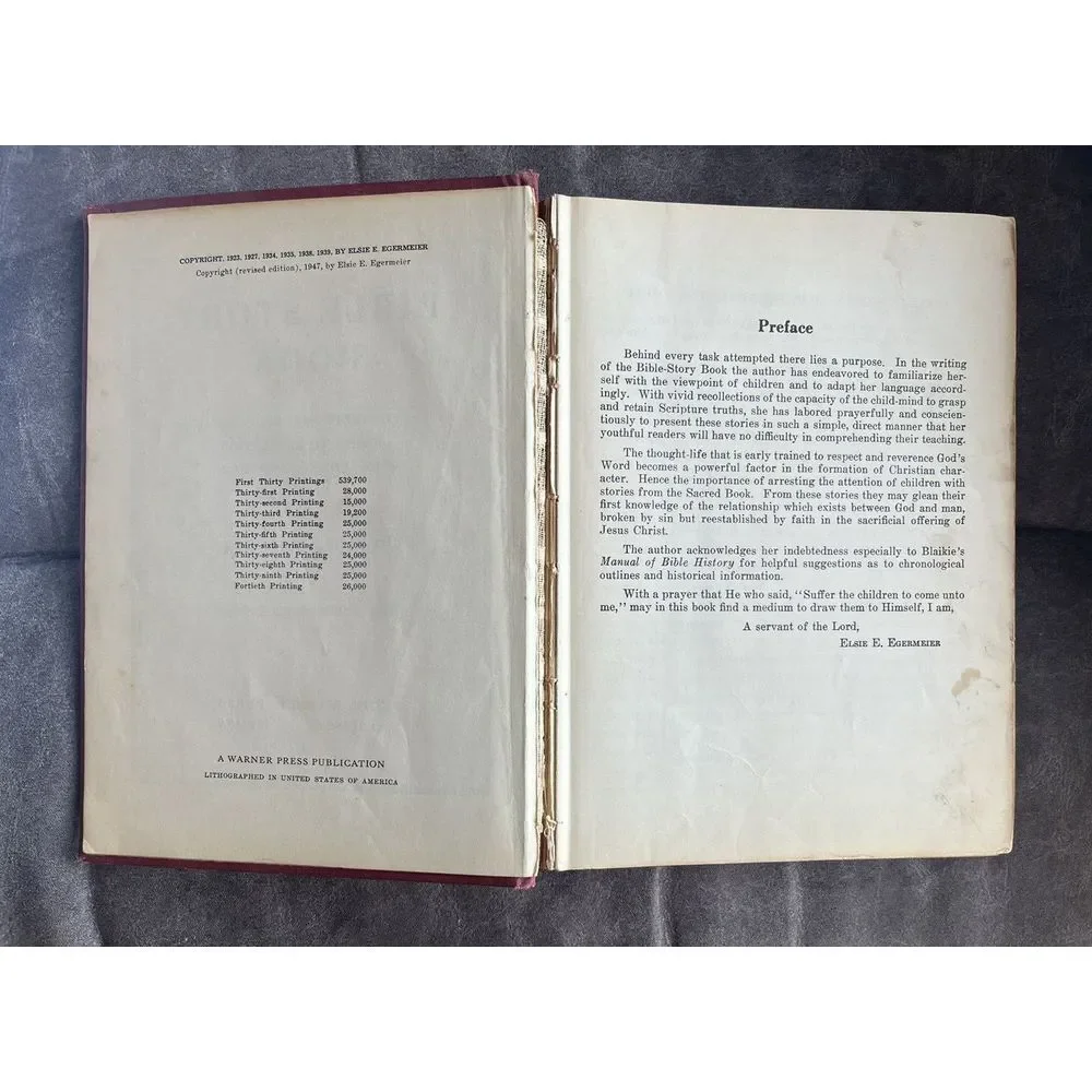 Antique Egermeiers Bible Story Book Illustrated,‎ Published by The Warner 1947
